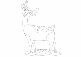 Cute deer hunting on white background, vector illustration. Coloring page for kids and adults.
