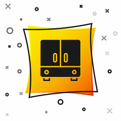Black Wardrobe icon isolated on white background. Yellow square button. Vector