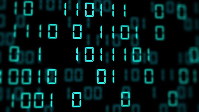 Abstract blue binary code background. Futuristic cyberspace. Concept of mining cryptocurrency and bitcoin btc. Web developer. Digital computer code. Programming. Coding.