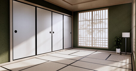 Empty - Clean green modern room japanese style.3D rendering