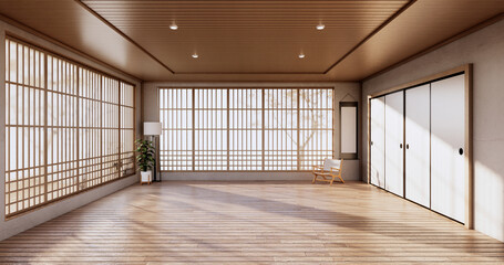 Empty room, white room, Clean modern room ,japanese style.3D rendering