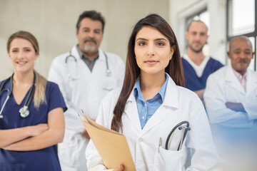 Portrait of male and female doctors