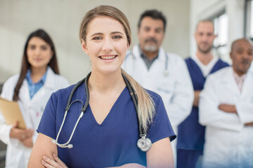 Portrait of male and female doctors