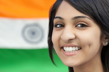 Teenage girl and indian flag © Image Source Limited