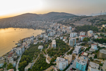 Obraz premium Saranda city and port at sunset in Albania.