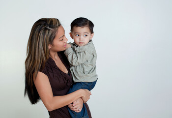 Mother and son, studio shot