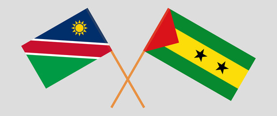 Crossed flags of Namibia and Sao Tome and Principe. Official colors. Correct proportion
