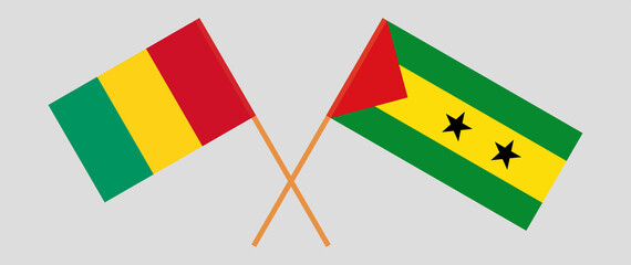 Crossed flags of Guinea and Sao Tome and Principe. Official colors. Correct proportion