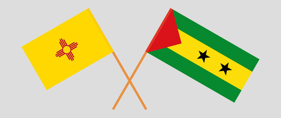 Crossed flags of the State of New Mexico and Sao Tome and Principe. Official colors. Correct proportion