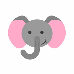 Cute head elephant. Flat illustration