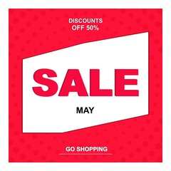 Sale in May. Spring discounts. A banner with an offer of purchases and discounted prices. Vector illustration