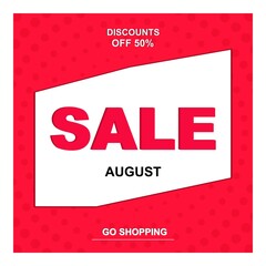 Sale in August. Summer discounts. Background, screen saver with an offer of purchases and discounted prices. Vector illustration