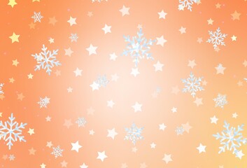 Light Orange vector background with beautiful snowflakes, stars.