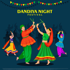creative vector of couple playing garba at Navratri festival 