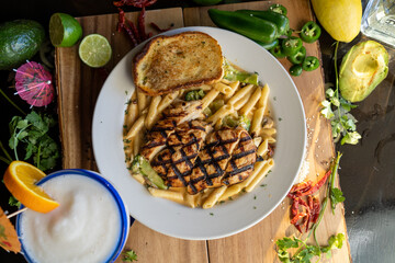 grilled chicken pasta overhead
