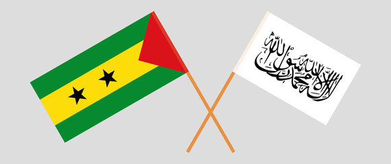 Crossed flags of Sao Tome and Principe and Islamic Emirate of Afghanistan. Official colors. Correct proportion