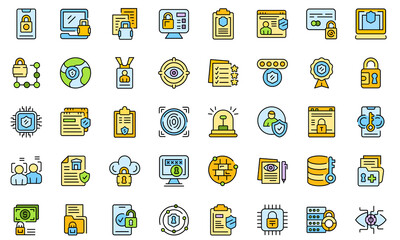 Privacy Policy icons set outline vector. Gdpr safety standard. Europe data secure