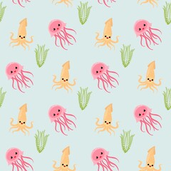 Children's pattern with marine themes. Vector flat illustration