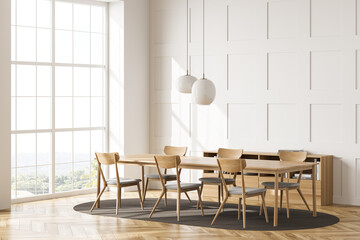 Living room wooden table near white wall