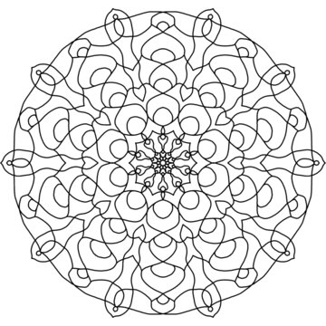 Beautiful black outlines of geometric, symmetric symbol, Indian style calming mandala picture. Perfect as a logo, coloring book picture, wall art, etc. Vector graphic in EPS file type, easy to edit.
