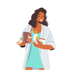 Young Woman Prepare for Applying Skin Care Procedures. Female Character in Domestic Clothes Holding Cosmetics Jars
