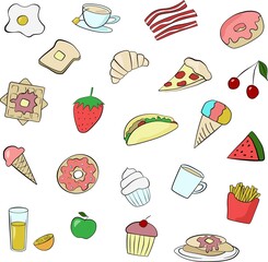 Food Icons in line style. Food court. Fast food