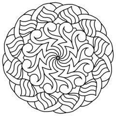 Beautiful black outlines of geometric, symmetric symbol, Indian style calming mandala picture. Perfect as a logo, coloring book picture, wall art, etc. Vector graphic in EPS file type, easy to edit.