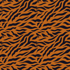 The tiger pattern is a symbol of 2022. Seamless pattern with black stripes on a brown background. Print for modern fabrics, throw pillows, wrapping paper. 