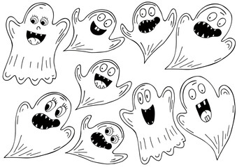 Collection of vector illustrations for Halloween design. Sign, sticker, pin