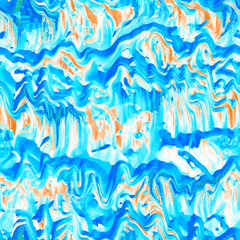 Fototapeta na wymiar Wavy summer dip dye background. Ombre color blend for beach swimwear, trendy fashion print. Boho dripping wave digital watercolor effect. High resolution artistic seamless pattern material.