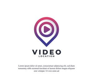 Play Video Map Point Location Logo Design Template Element