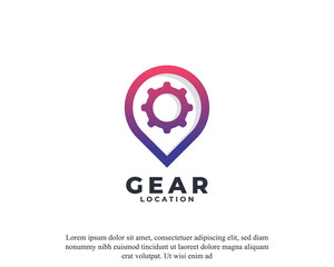 Gear Map Point Location Logo Template Design Vector