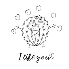 Coloring vector illustration. Cartoon cactus. Stylish cactus