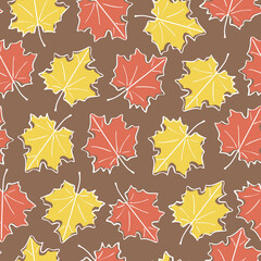 Seamless pattern of autumn leaves. Autumn bright pattern, hand-drawn doodle foliage