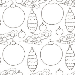 Seamless vector pattern. Christmas tree decorations. Pattern in hand draw style
