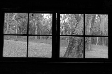old farm window in the dark