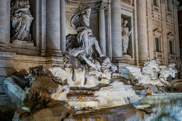 Rome, Italy. August -8-2021. The Trevi Fountain (in Italian: Fontana di Trevi) night shot. 

