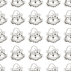 Coloring Seamless vector pattern with tigers faces. Pattern in hand draw style. New Year's holidays 2022