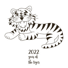 Fototapeta na wymiar Symbol of 2022. New Year card in hand draw style. Coloring illustration for postcards, calendars