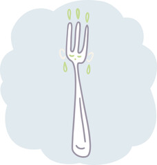 Fork in funny hand drawn style. Smiling fork vector illustration. Kitchen and food element.