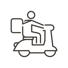 Delivery man riding a scooter motorcycle. Vector thin line icon for delivery services of food and other products. Track and trace processing status