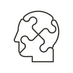 Head profile of a person made of puzzle pieces. Vector thin line illustration for concepts of mental health, business or education problem solving, solutions, thinking or mental subjects like autism