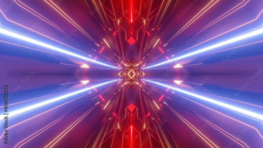 Poster 3d render. sci-fi tunnel with neon lights. abstract high-tech tunnel as background in the style of c