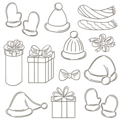 Set of new year elements in hand draw style. Coloring illustrations for your design