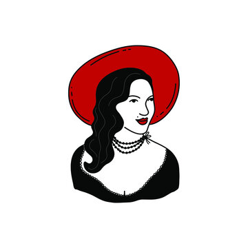 Portrait of woman in black and red hat