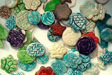 ceramic products made of clay after glazing and firing in the ceramics workshop studio