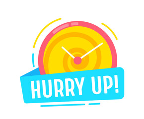 Hurry Up Time Reminder Banner, Special Offer Promotion Coupon or Icon with Clock Dial. Great Deal Shopping Sale