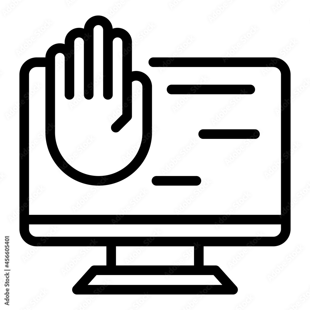 Poster computer palm scanning icon outline vector. hand recognition. biometric scan