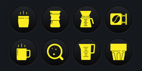Set Coffee cup, Street signboard coffee, Jug glass with water, Pour over maker, Glass and icon. Vector