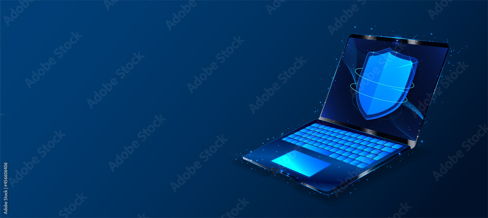 Poster cyber security, data protection, cyberattacks concept on blue background. database security software